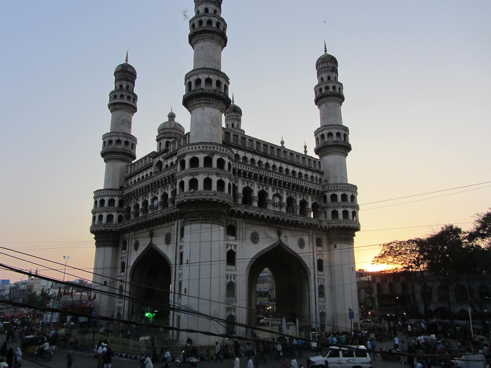 Charminar monument in Hyderabad at sunset
